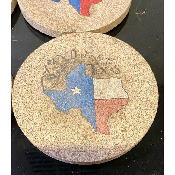 Thirstystone Sandstone Coasters Don't Mess with Texas Set of 4 Cork Backing - Picture 3 of 12